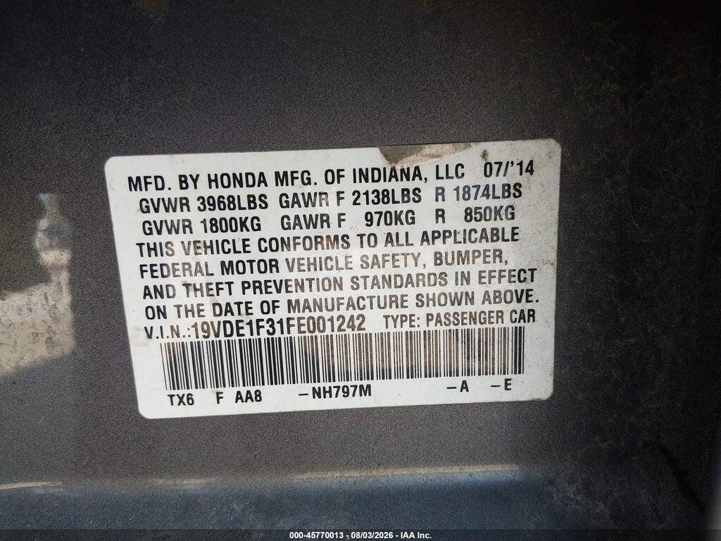 19VDE1F31FE001242 2015 ACURA ILX photo no. 9