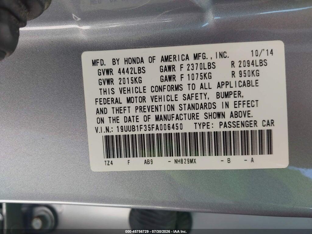 19UUB1F35FA006450 2015 ACURA TLX photo no. 9