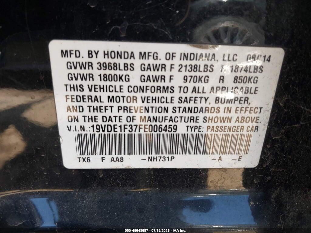 19VDE1F37FE006459 2015 ACURA ILX photo no. 9