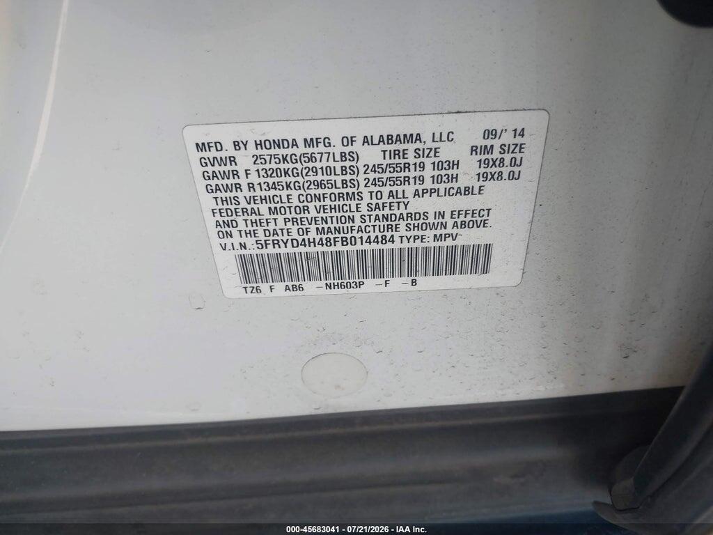 5FRYD4H48FB014484 2015 ACURA MDX photo no. 9