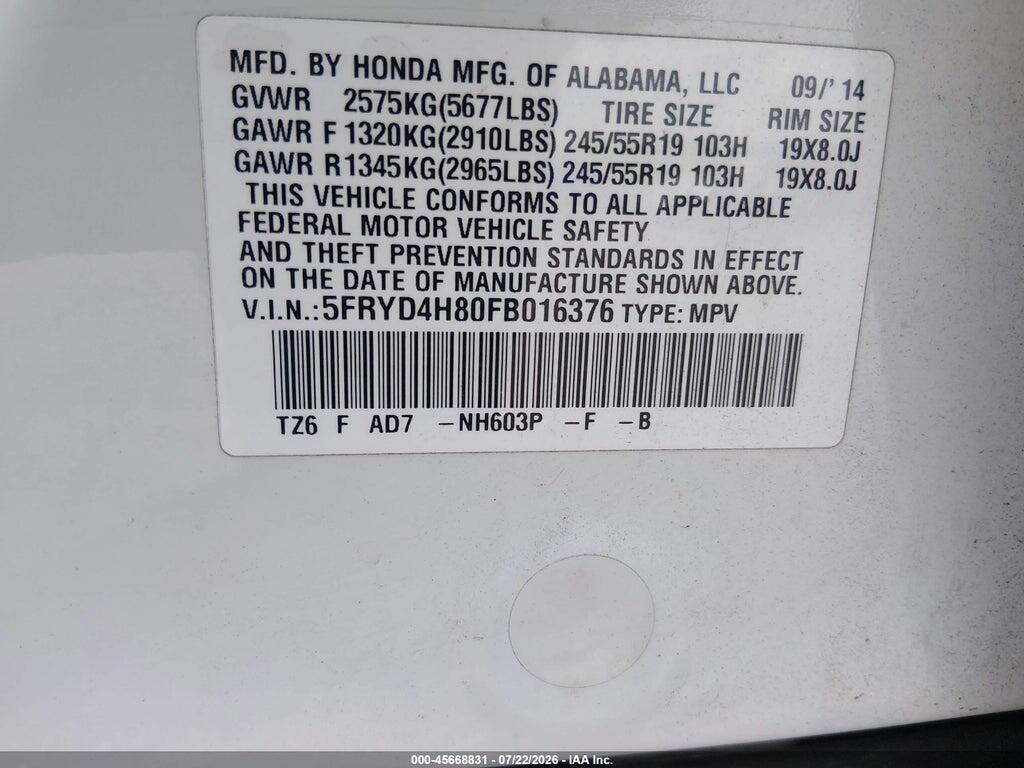 5FRYD4H80FB016376 2015 ACURA MDX photo no. 9