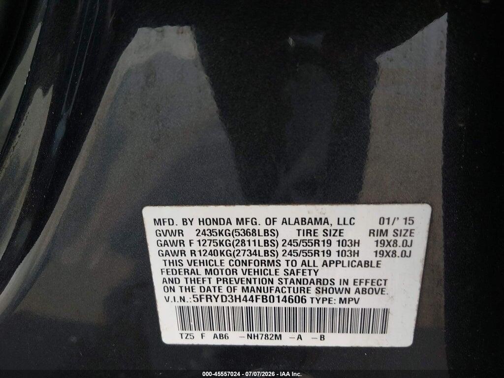 5FRYD3H44FB014606 2015 ACURA MDX photo no. 9