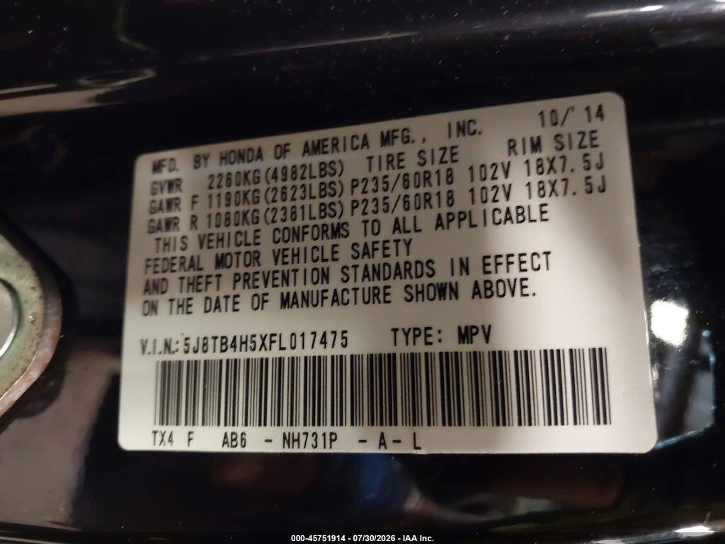 5J8TB4H5XFL017475 2015 ACURA RDX photo no. 9