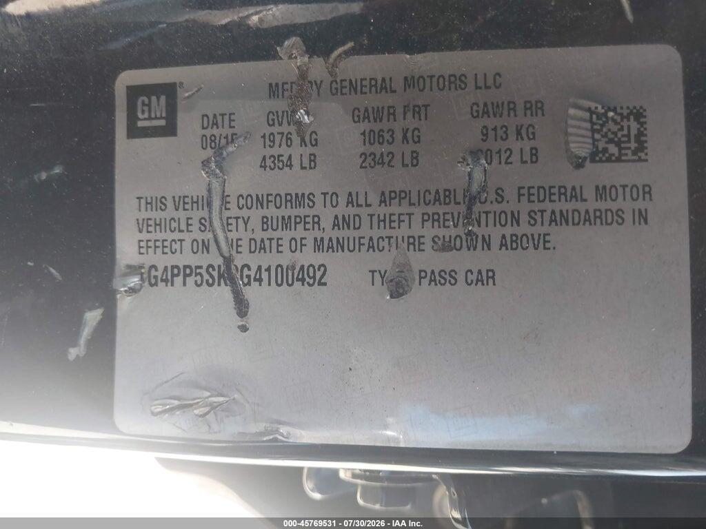 1G4PP5SK2G4100492 2016 BUICK VERANO photo no. 9