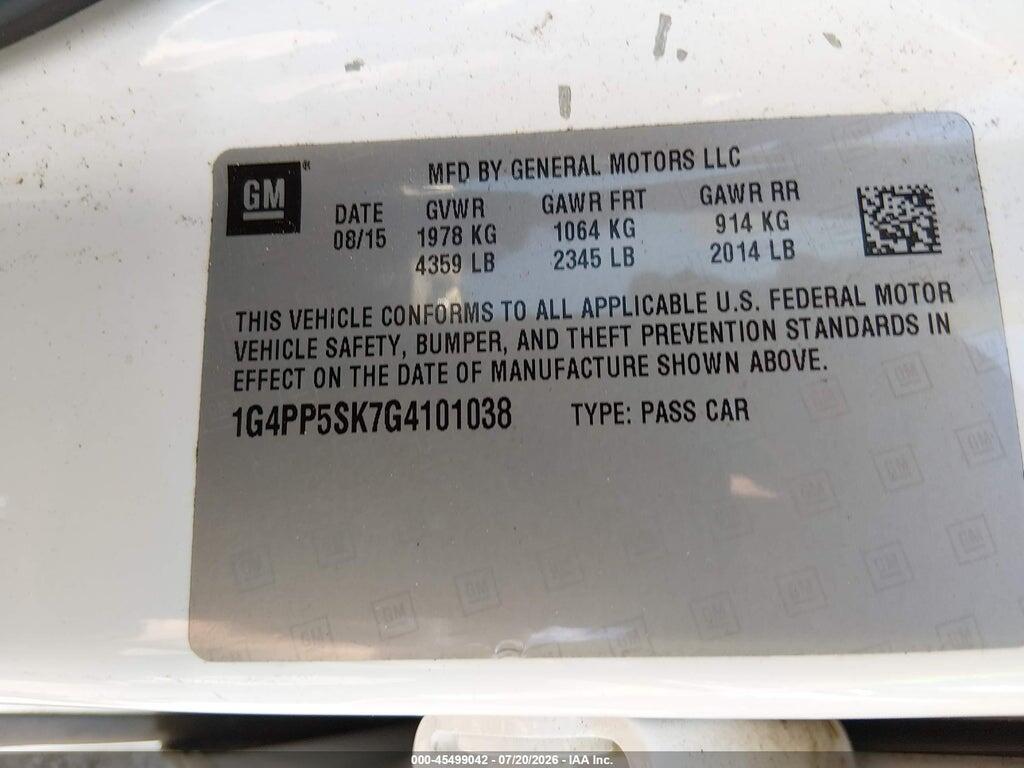 1G4PP5SK7G4101038 2016 BUICK VERANO photo no. 9