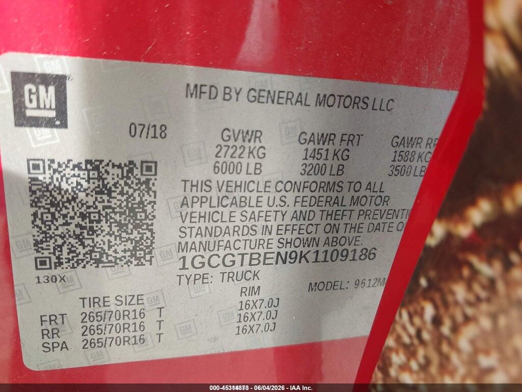 1GCGTBEN9K1109186 2019 CHEVROLET COLORADO photo no. 9