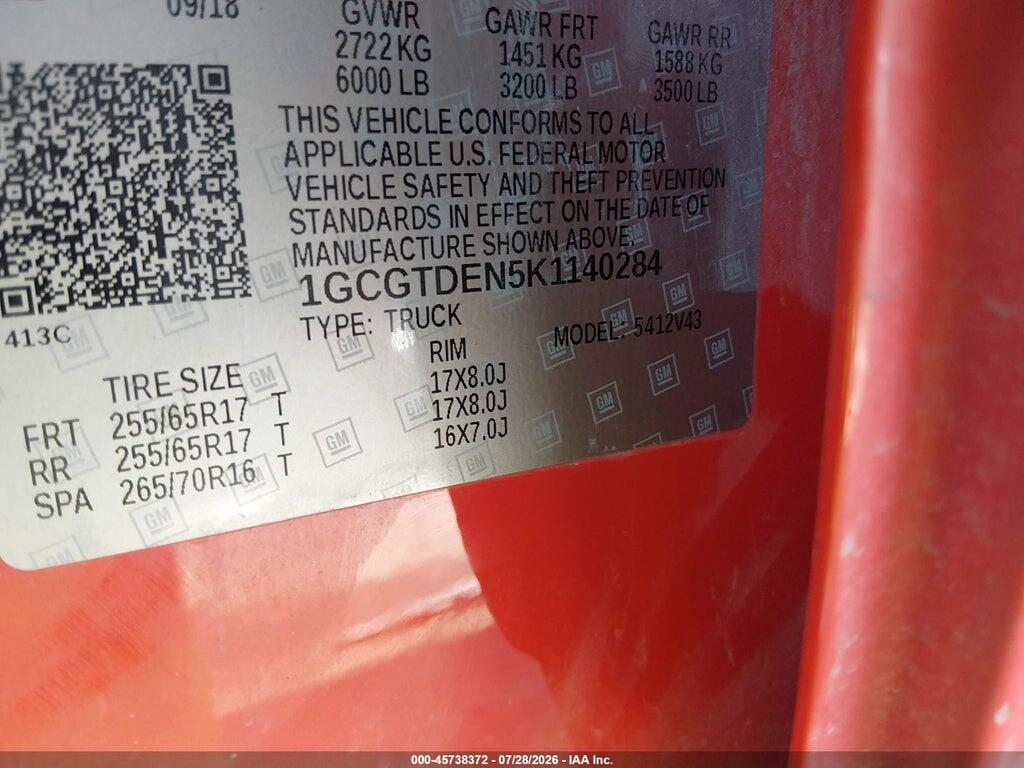 1GCGTDEN5K1140284 2019 CHEVROLET COLORADO photo no. 9