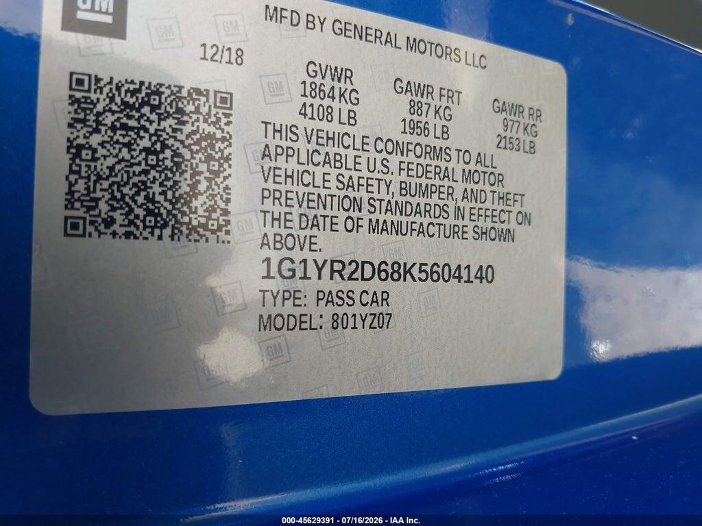 1G1YR2D68K5604140 2019 CHEVROLET CORVETTE photo no. 9