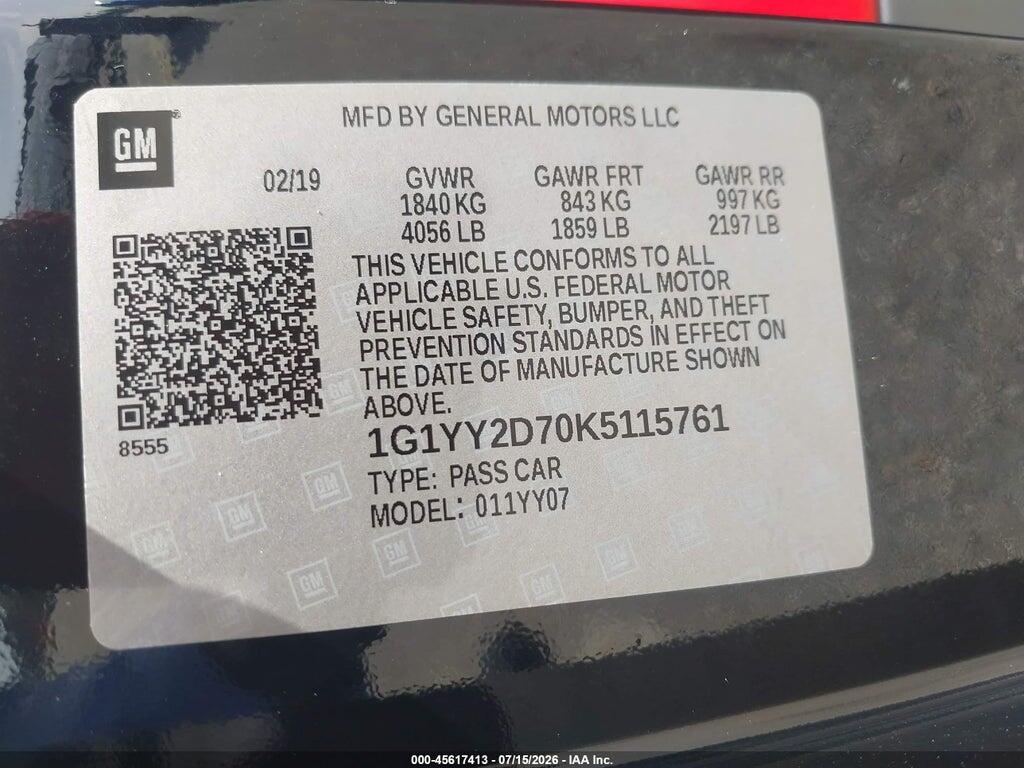 1G1YY2D70K5115761 2019 CHEVROLET CORVETTE photo no. 9