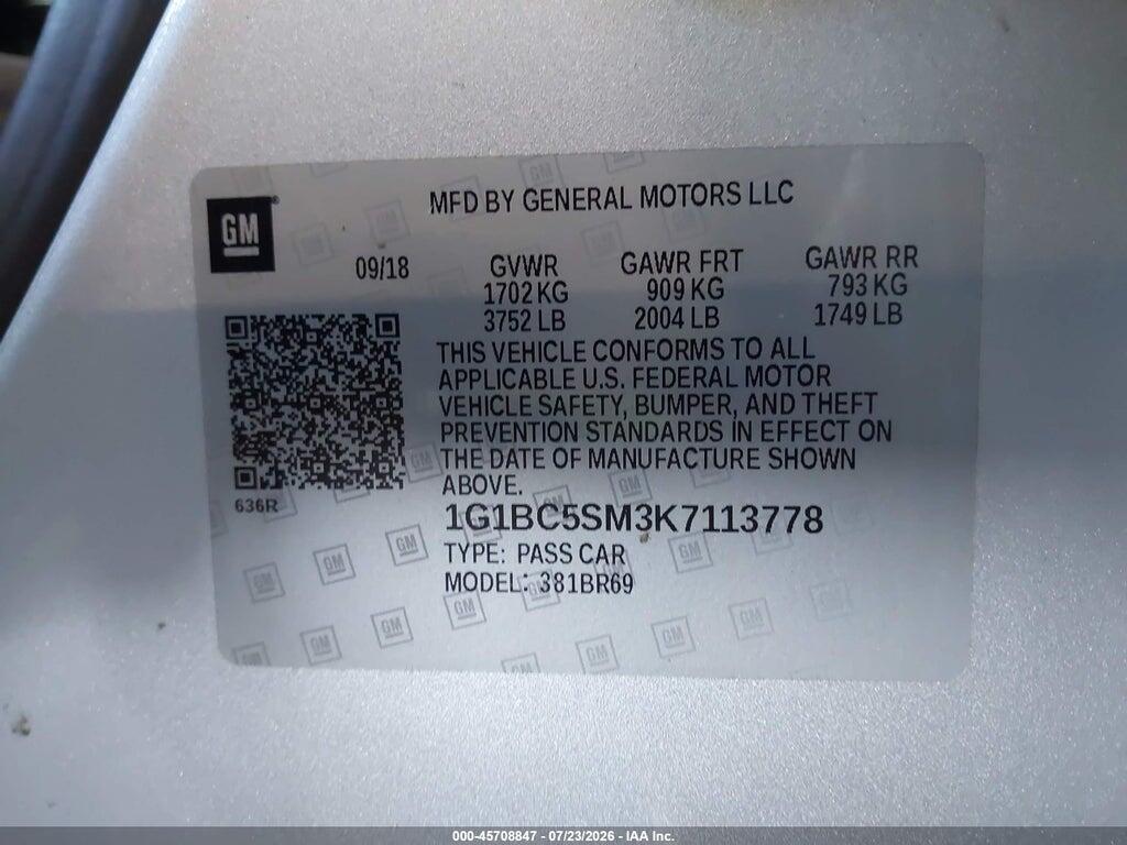 1G1BC5SM3K7113778 2019 CHEVROLET CRUZE photo no. 9