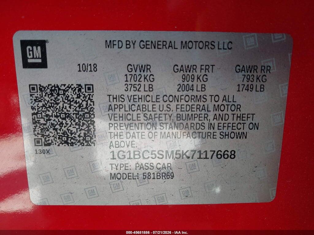 1G1BC5SM5K7117668 2019 CHEVROLET CRUZE photo no. 9