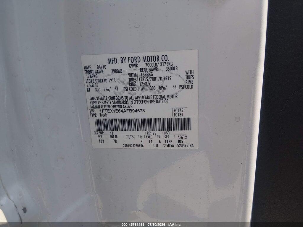1FTEX1E64AFB94678 2010 FORD F-150 photo no. 9