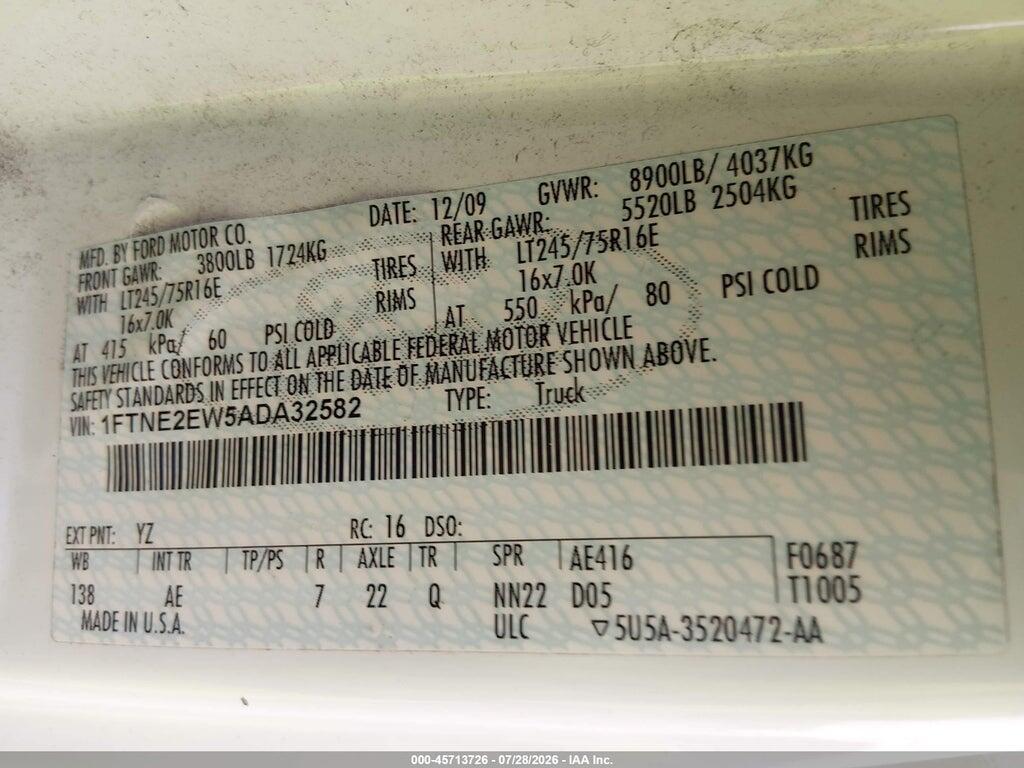 1FTNE2EW5ADA32582 2010 FORD E-250 photo no. 9
