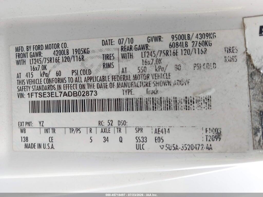 1FTSE3EL7ADB02873 2010 FORD E-350 SUPER DUTY photo no. 9