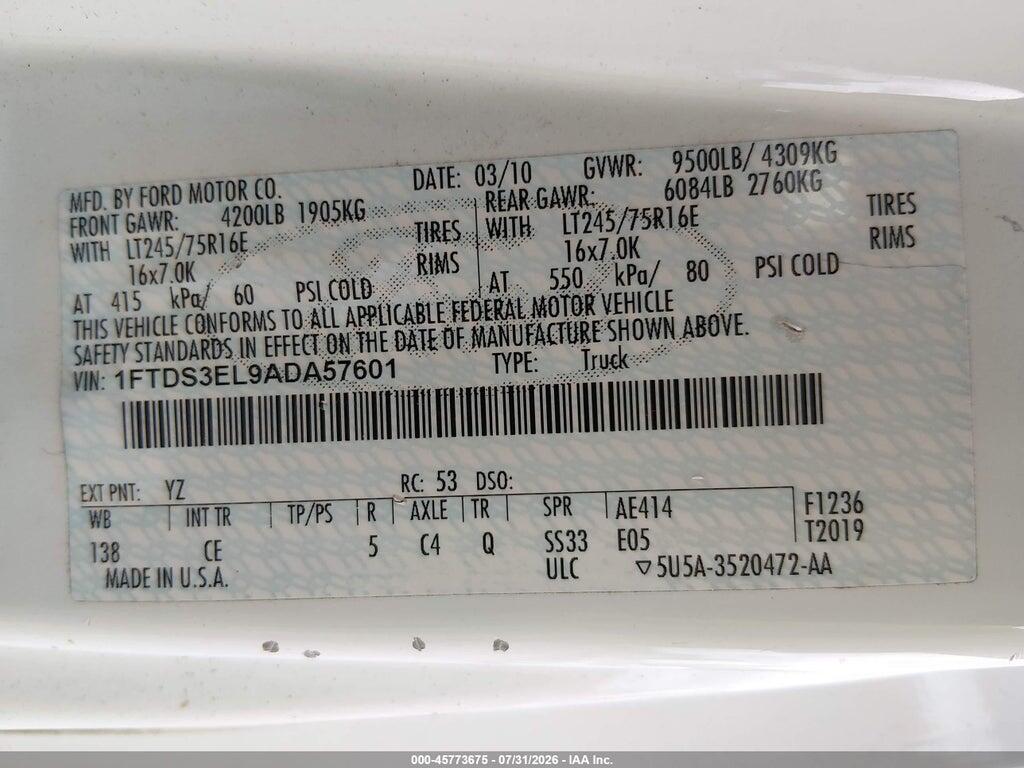 1FTDS3EL9ADA57601 2010 FORD E-350 SUPER DUTY photo no. 9