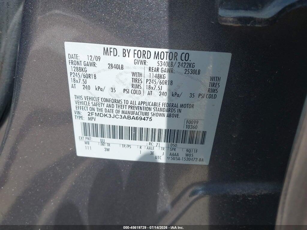2FMDK3JC3ABA69475 2010 FORD EDGE photo no. 9