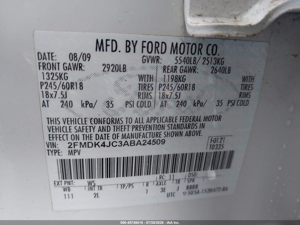 2FMDK4JC3ABA24509 2010 FORD EDGE photo no. 9