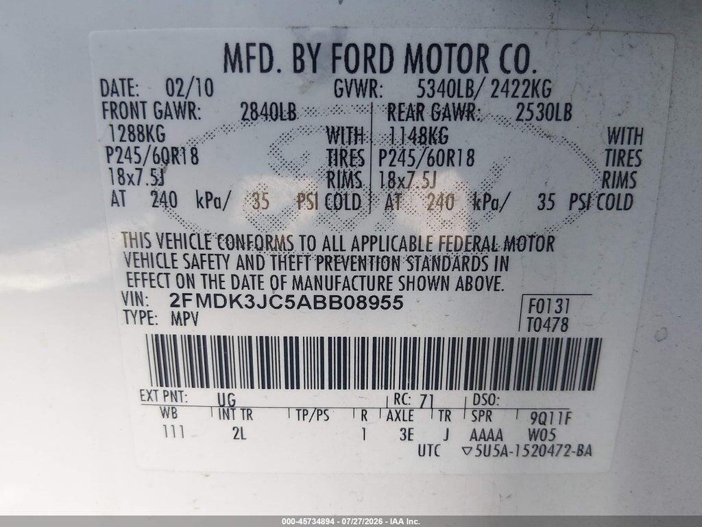 2FMDK3JC5ABB08955 2010 FORD EDGE photo no. 9
