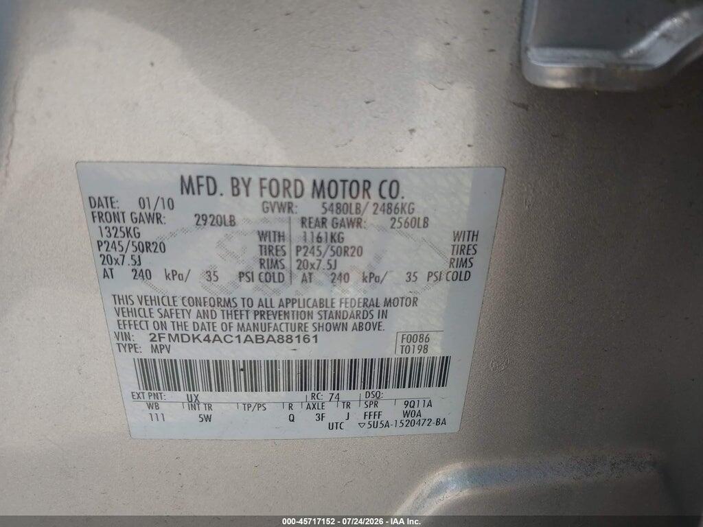 2FMDK4AC1ABA88161 2010 FORD EDGE photo no. 9