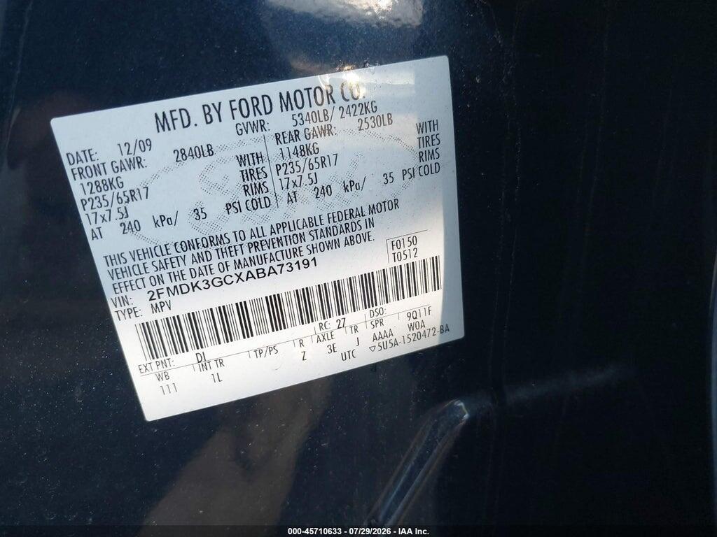 2FMDK3GCXABA73191 2010 FORD EDGE photo no. 9
