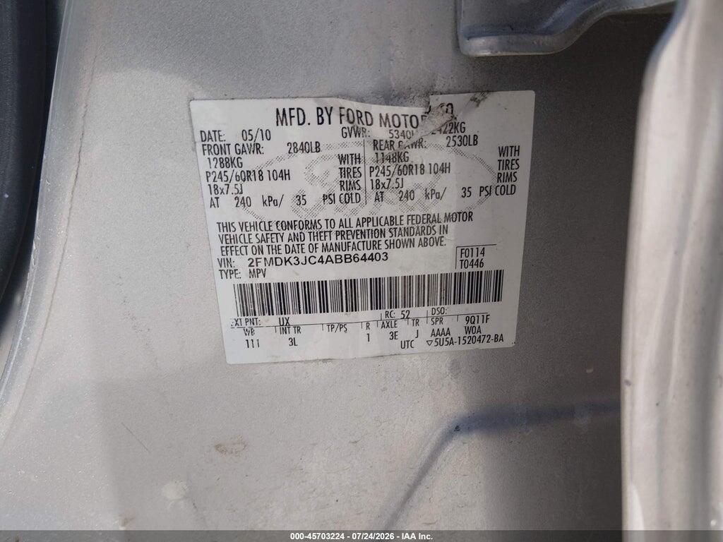 2FMDK3JC4ABB64403 2010 FORD EDGE photo no. 9