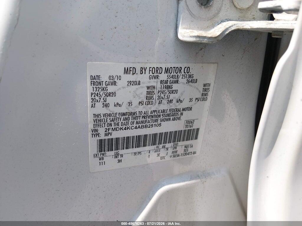 2FMDK4KC4ABB25105 2010 FORD EDGE photo no. 9