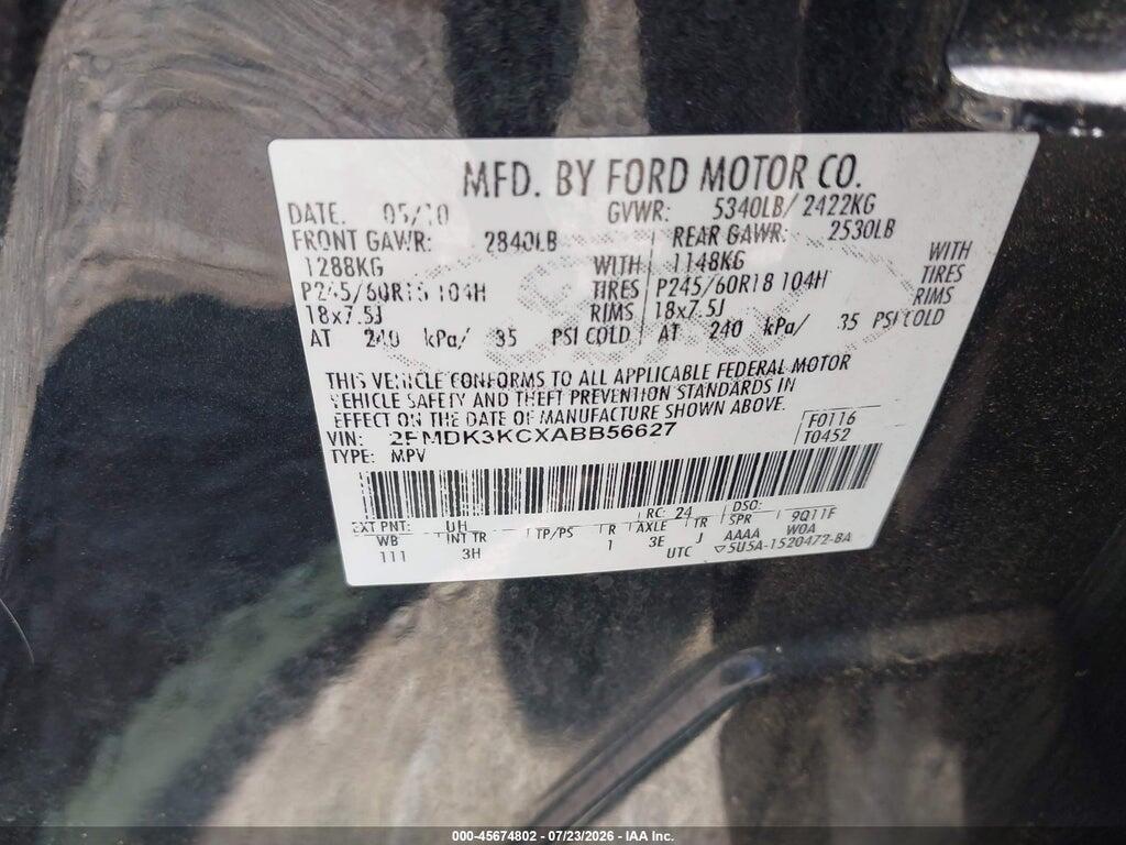 2FMDK3KCXABB56627 2010 FORD EDGE photo no. 9