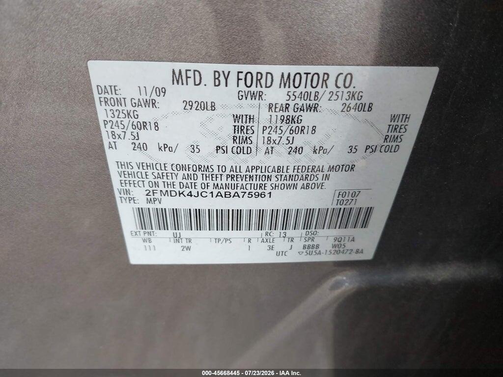 2FMDK4JC1ABA75961 2010 FORD EDGE photo no. 9