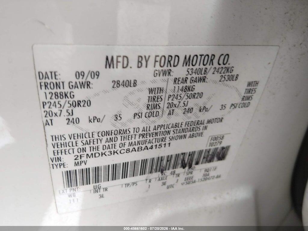 2FMDK3KC8ABA41511 2010 FORD EDGE photo no. 9