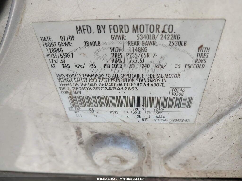 2FMDK3GC3ABA12653 2010 FORD EDGE photo no. 9