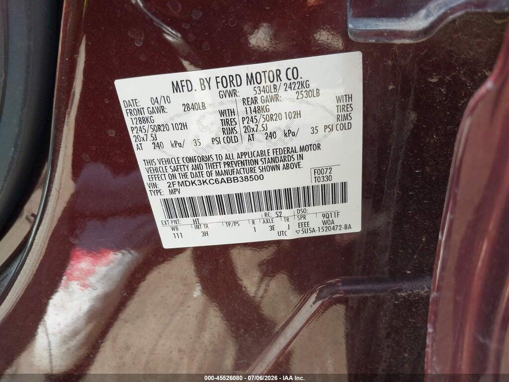 2FMDK3KC6ABB38500 2010 FORD EDGE photo no. 9