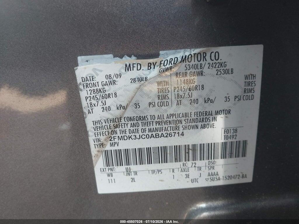2FMDK3JC0ABA26714 2010 FORD EDGE photo no. 9