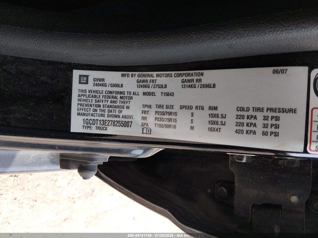 1GCDT13E278255007 2007 CHEVROLET COLORADO photo no. 9