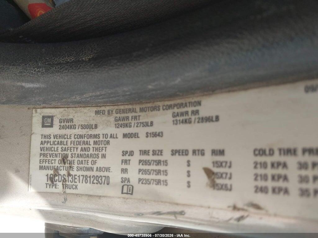 1GCDS13E178129370 2007 CHEVROLET COLORADO photo no. 9