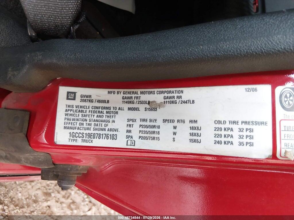 1GCCS19E078176103 2007 CHEVROLET COLORADO photo no. 9