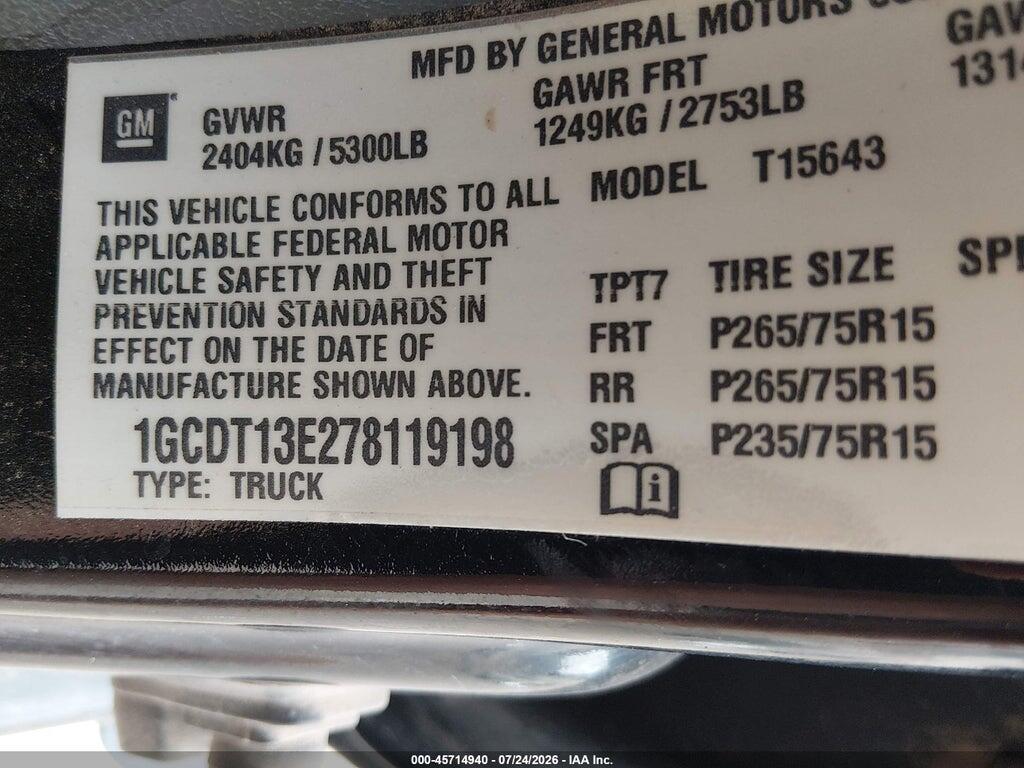 1GCDT13E278119198 2007 CHEVROLET COLORADO photo no. 9