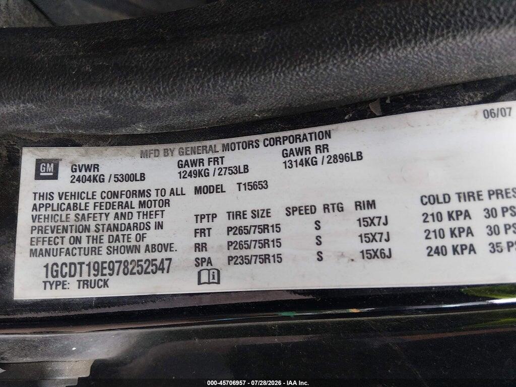 1GCDT19E978252547 2007 CHEVROLET COLORADO photo no. 9