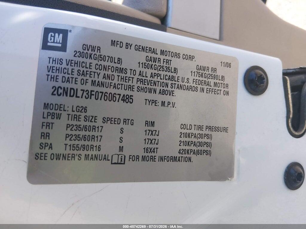 2CNDL73F076067485 2007 CHEVROLET EQUINOX photo no. 9