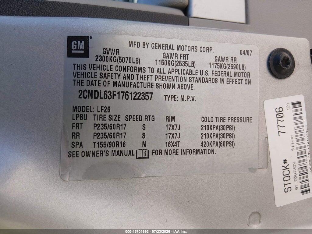 2CNDL63F176122357 2007 CHEVROLET EQUINOX photo no. 9