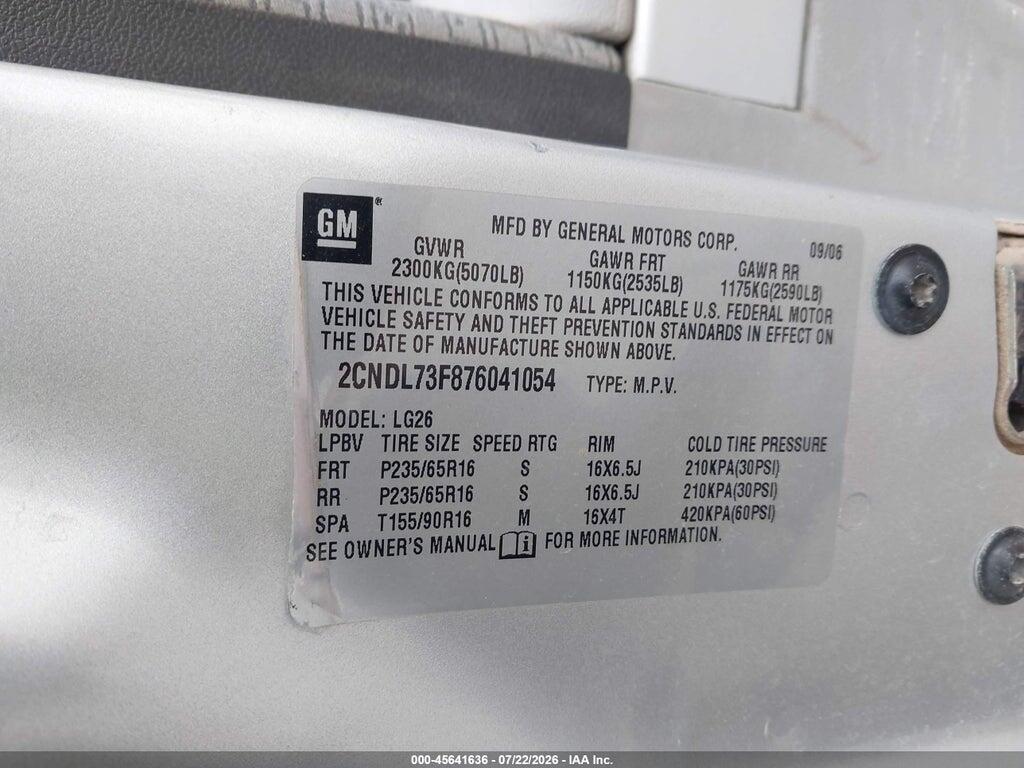 2CNDL73F876041054 2007 CHEVROLET EQUINOX photo no. 9