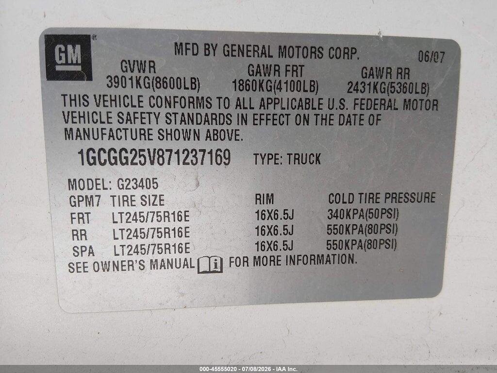 1GCGG25V871237169 2007 CHEVROLET EXPRESS photo no. 9