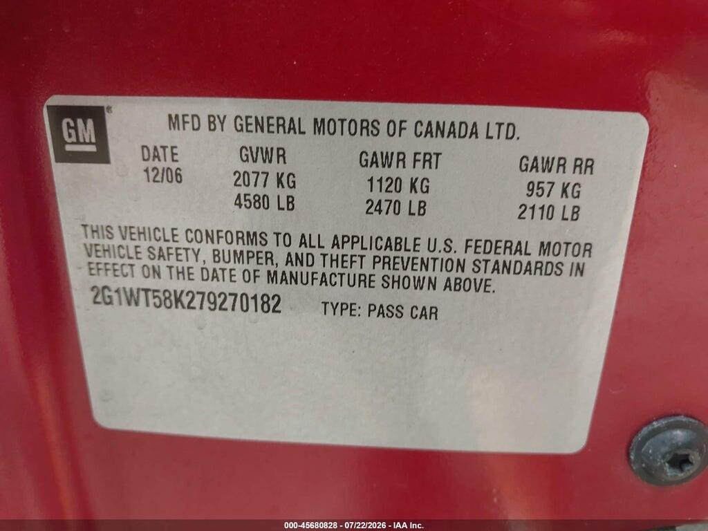 2G1WT58K279270182 2007 CHEVROLET IMPALA photo no. 9