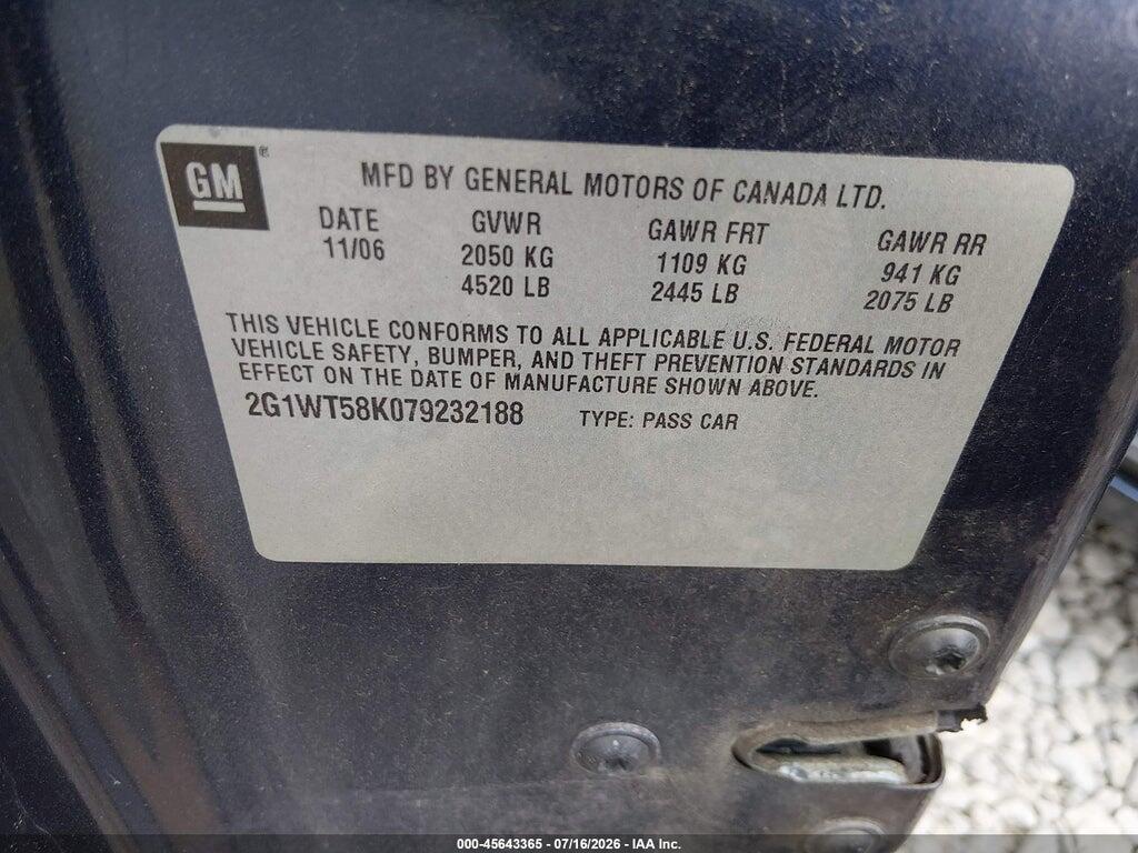 2G1WT58K079232188 2007 CHEVROLET IMPALA photo no. 9