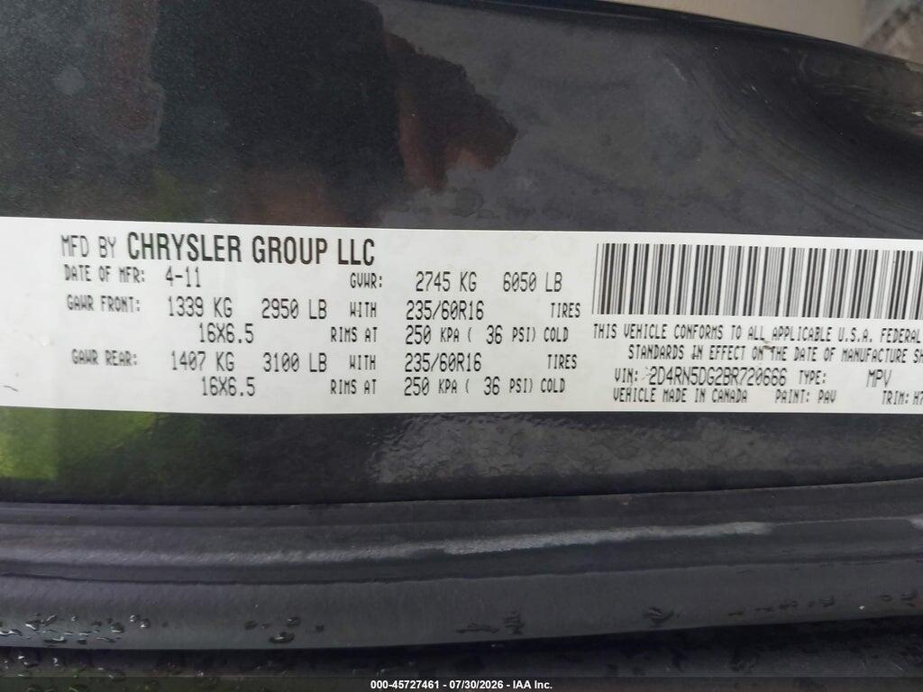 2D4RN5DG2BR720666 2011 DODGE GRAND CARAVAN photo no. 9
