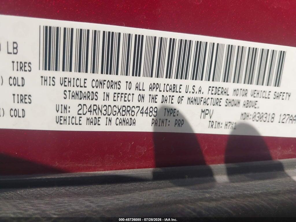 2D4RN3DGXBR674489 2011 DODGE GRAND CARAVAN photo no. 9