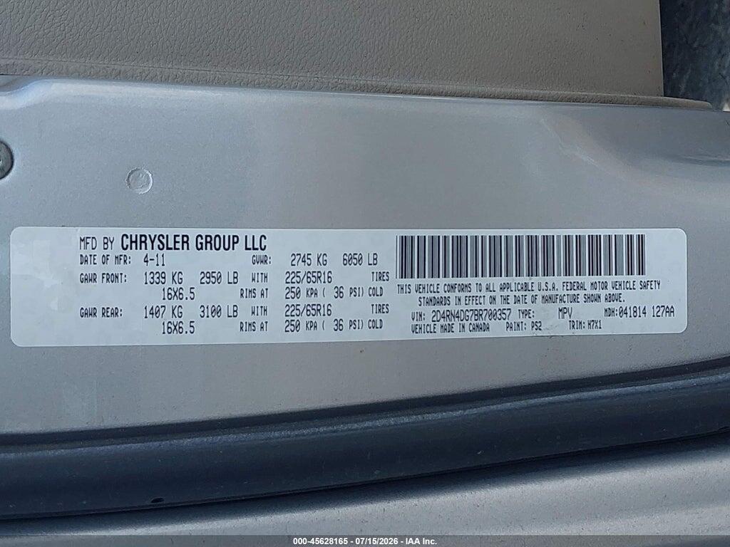 2D4RN4DG7BR700357 2011 DODGE GRAND CARAVAN photo no. 9