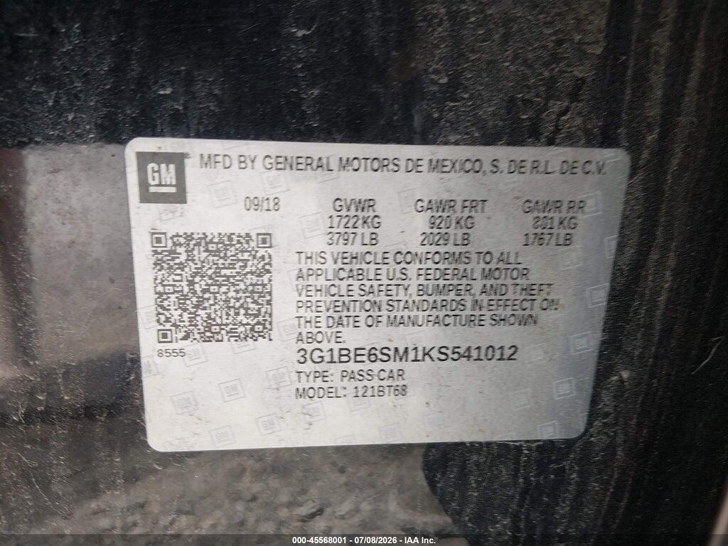 3G1BE6SM1KS541012 2019 CHEVROLET CRUZE photo no. 9