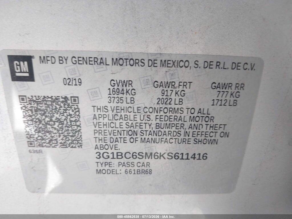 3G1BC6SM6KS611416 2019 CHEVROLET CRUZE photo no. 9
