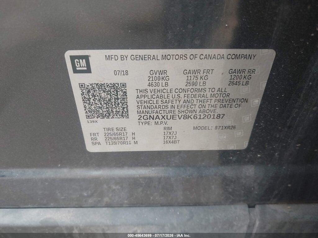 2GNAXUEV8K6120187 2019 CHEVROLET EQUINOX photo no. 9