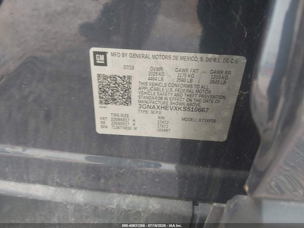 3GNAXHEVXKS510667 2019 CHEVROLET EQUINOX photo no. 9